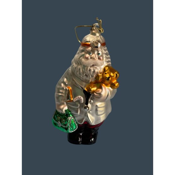 Blown Glass Santa Claus Doctor Ornament 7" - Picture 4 of 7